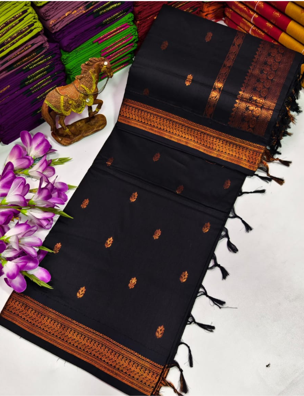Premium Kalyani Cotton Sarees -Black