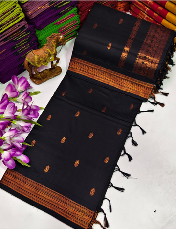 Premium Kalyani Cotton Sarees -Black