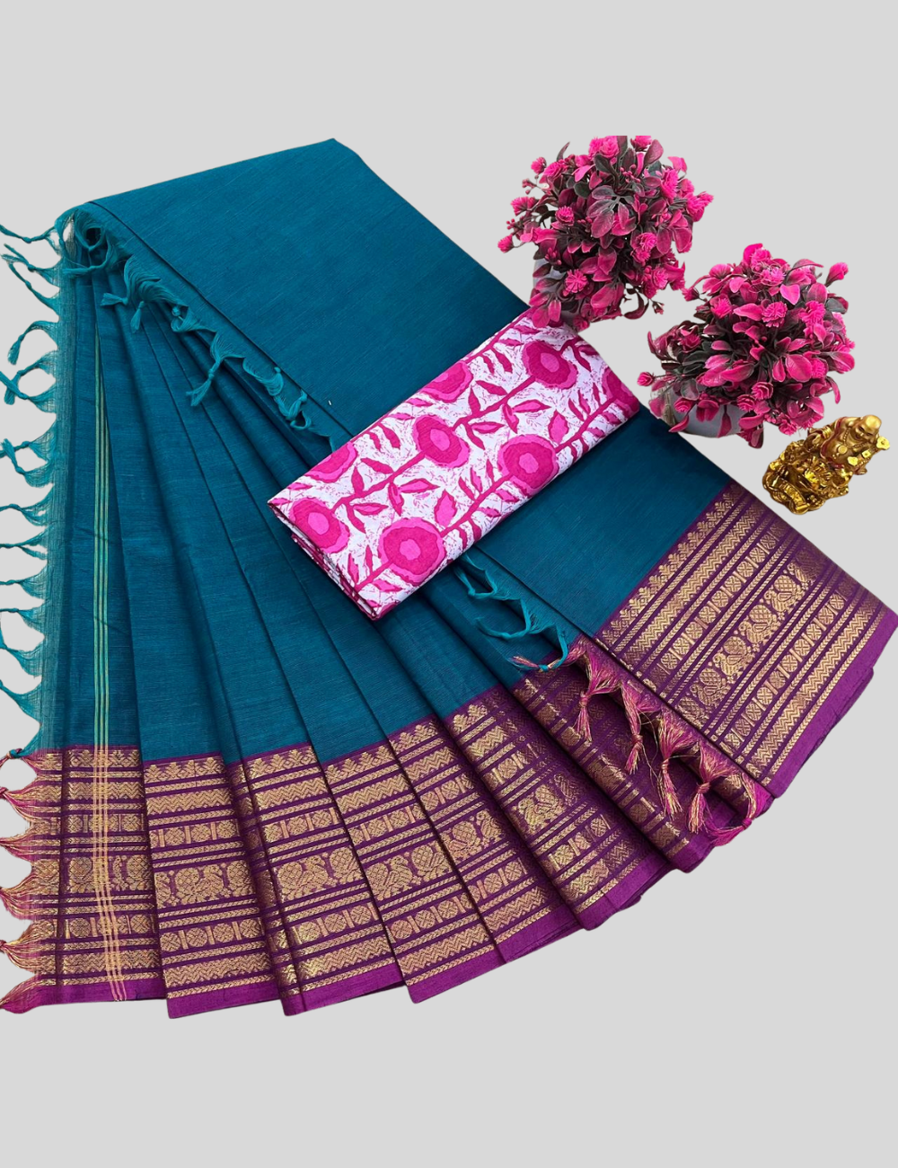 TALE BLUE COLOUR KANCHI COTTON SAREES
