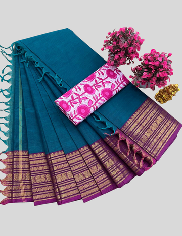 TALE BLUE COLOUR KANCHI COTTON SAREES