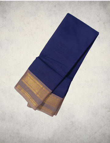 NAVY BLUE WITH GOLDEN ZARI BORDER IN KANCHI COTTON SAREES