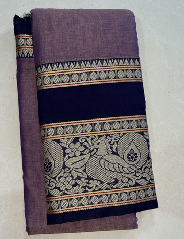 Premium Narayan pet Cotton Saree-Onion pink Navy blue Border
