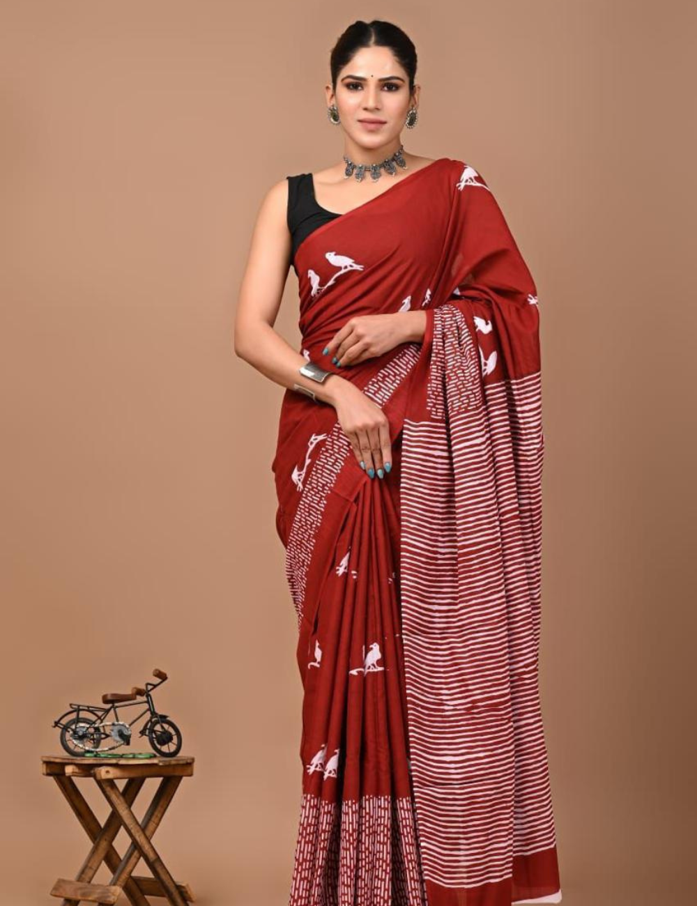 Premium MULMUL Cotton Sarees-RED