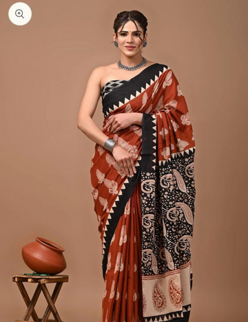 Premium MULMUL Cotton Sarees- ROYAL MAROON
